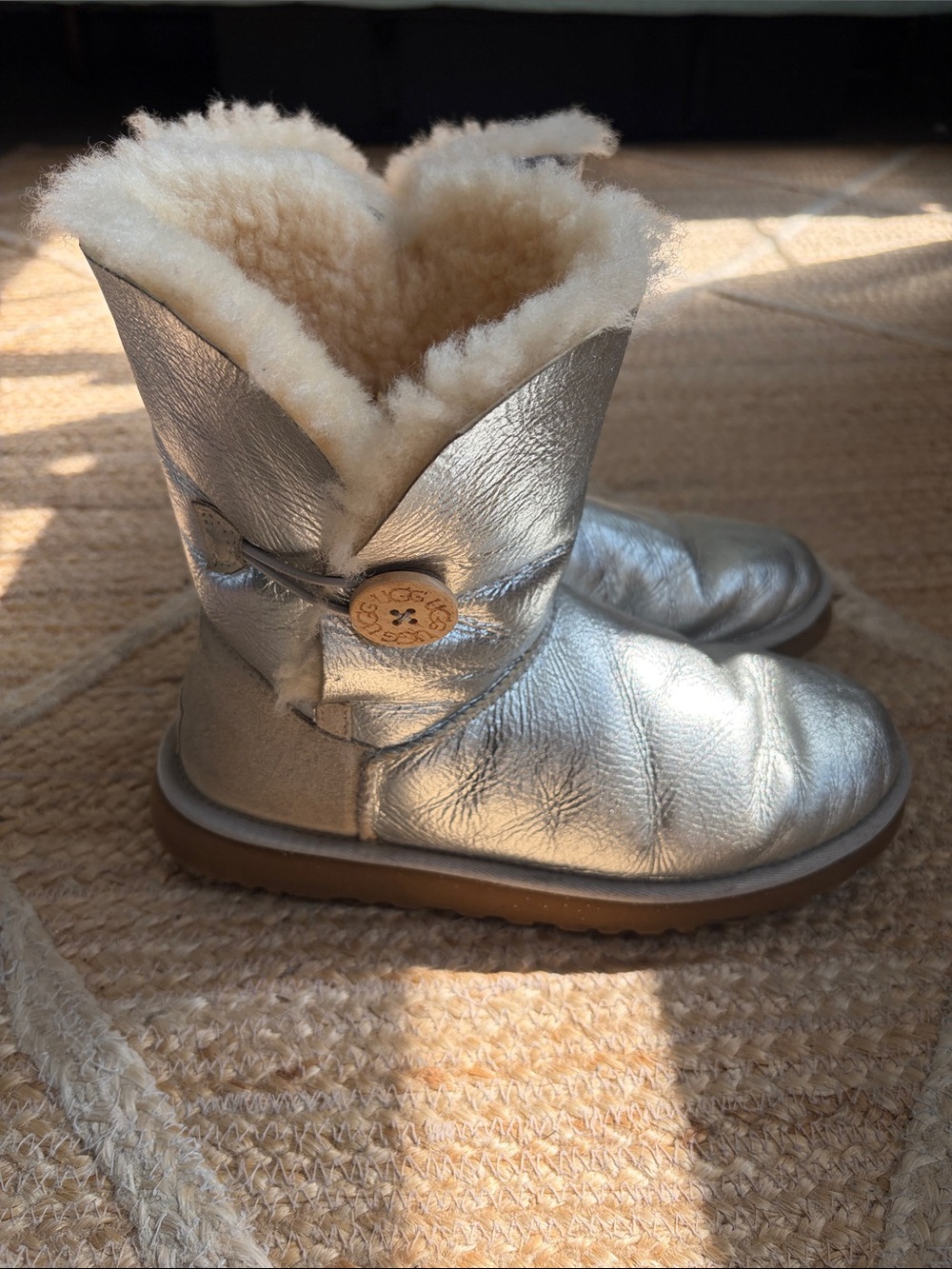 metallic silver UGG Bailey Button boots